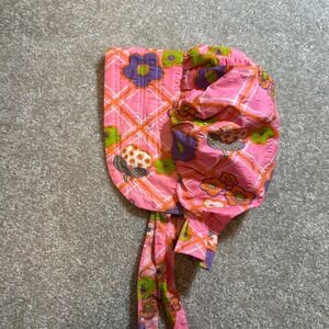 Vintage Floral Bonnet Baby Adult Tie On Bonnet Pink Green Flowers Strawberry